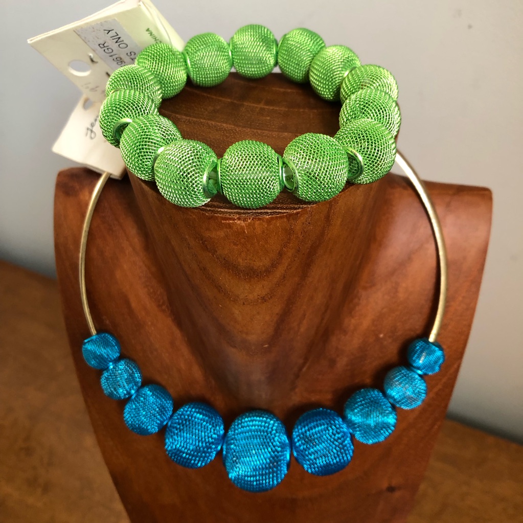 Nwt Vtg Bright Mesh Cuff Bracelet & Necklace Set